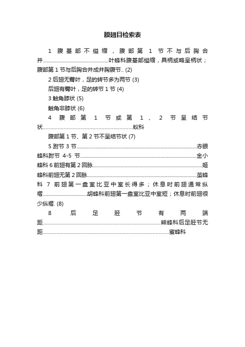 膜翅目检索表