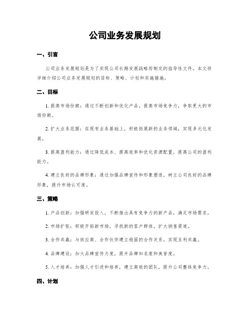 公司业务发展规划