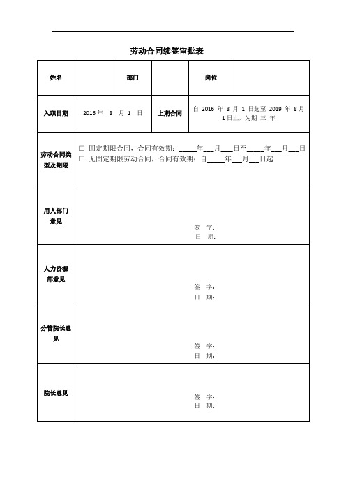 续签劳动合同意见征询表