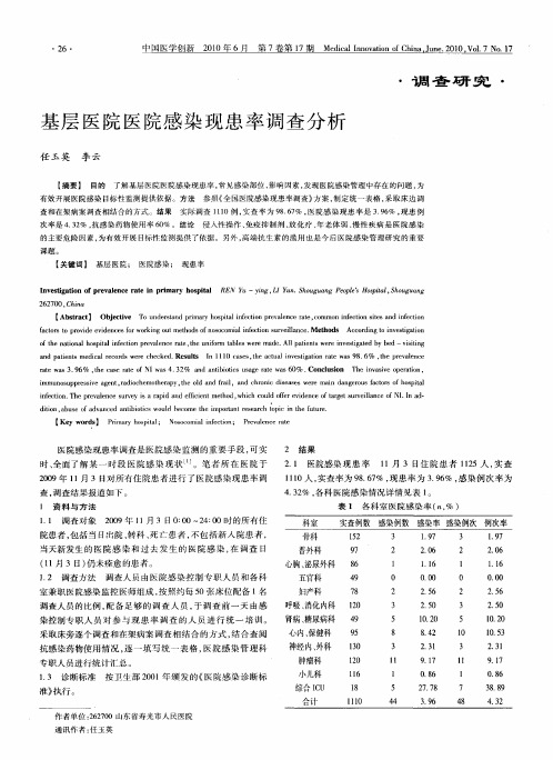 基层医院医院感染现患率调查分析