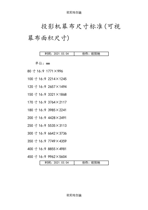 幕布标准尺寸对照表之欧阳地创编