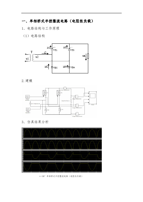 单相桥式半空整流电路MATLAB仿真实验报告