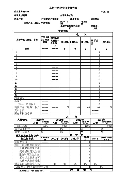 高新技术企业自查报告表