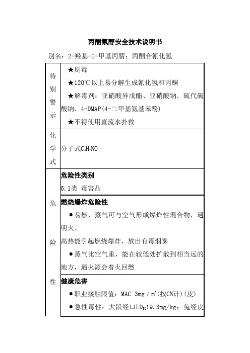 丙酮氰醇安全技术说明书