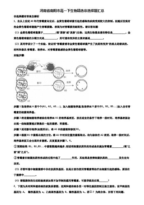 河南省南阳市高一下生物精选非选择题汇总含解析