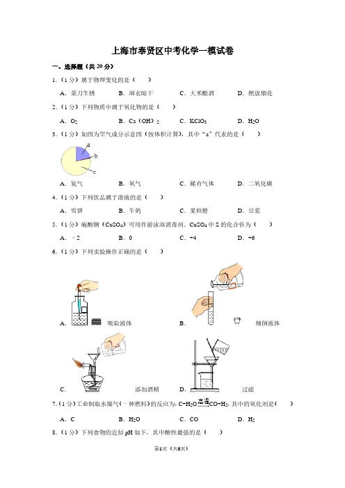 上海市奉贤区中考化学一模试卷 (3)