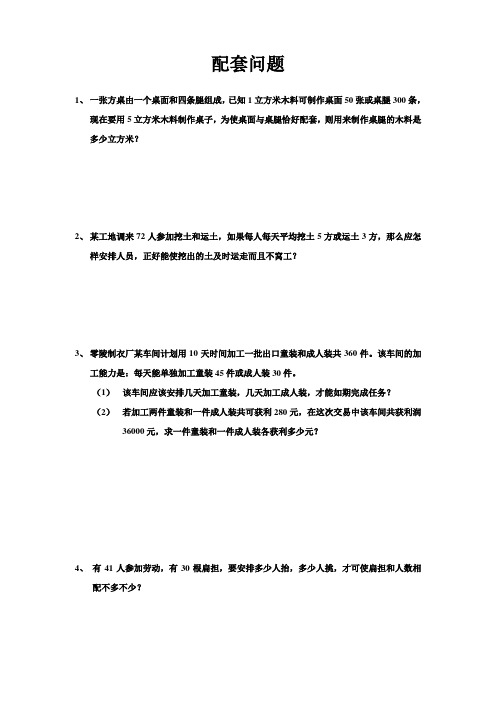 一元一次方程实际问题(配套问题)习题