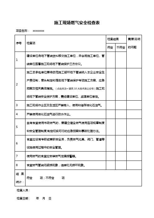 施工现场燃气安全检查表