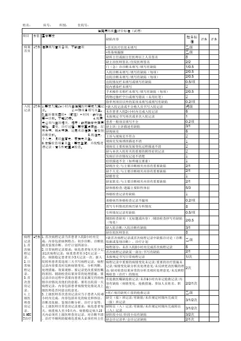 精神科住院病历质量评价标准