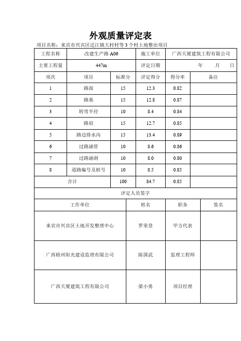 外观质量评定表