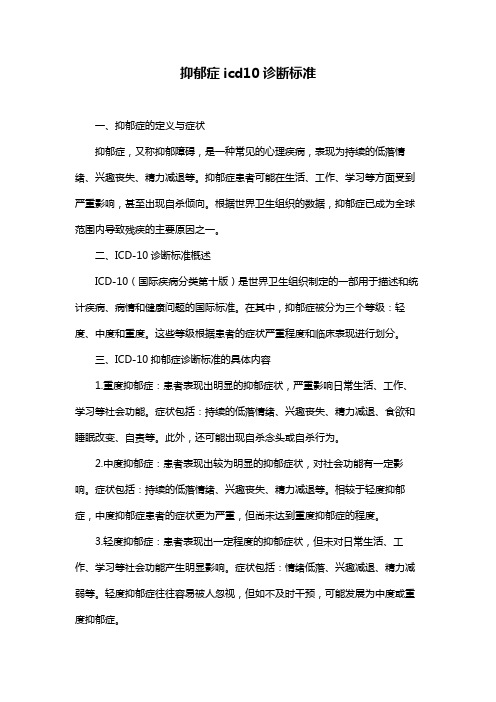 抑郁症icd10诊断标准