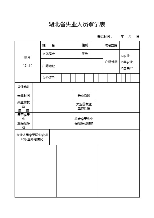 湖北省失业人员登记表