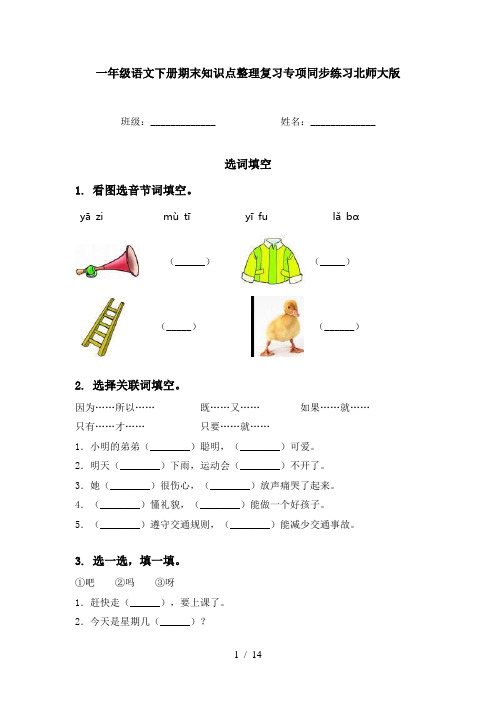 一年级语文下册期末知识点整理复习专项同步练习北师大版