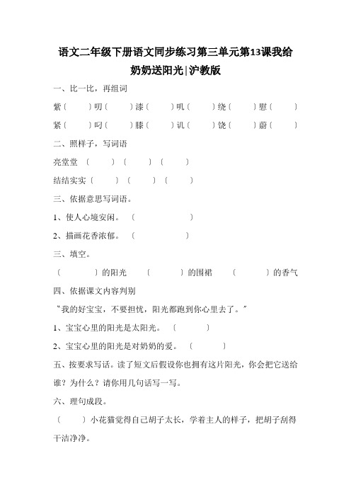 语文二年级下册语文同步练习第三单元第13课我给奶奶送阳光│沪教版