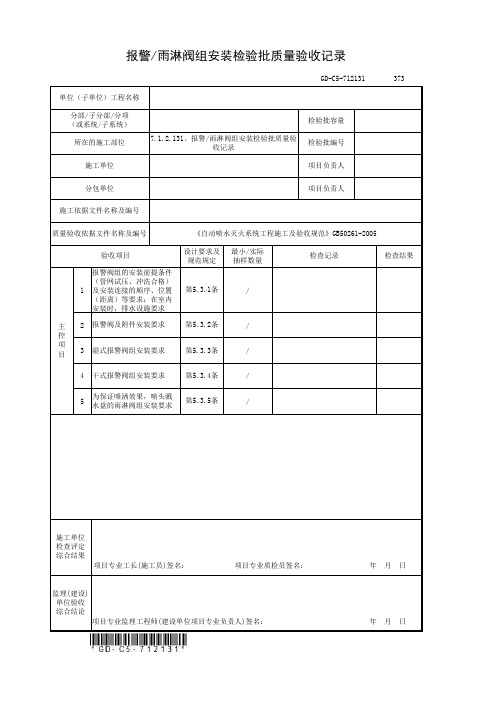 报警雨淋阀组安装检验批质量验收记录