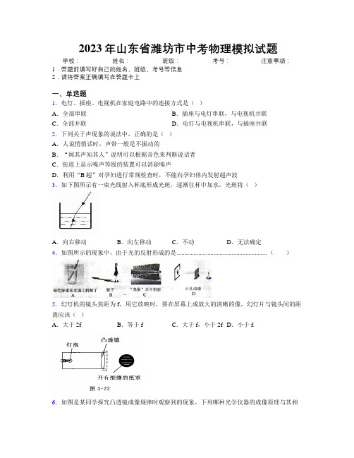 2023年山东省潍坊市中考物理模拟试题及解析