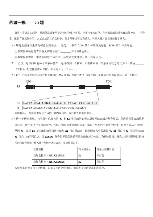 2020北京高三生物模拟综合题汇编——遗传部分(Word无答案)