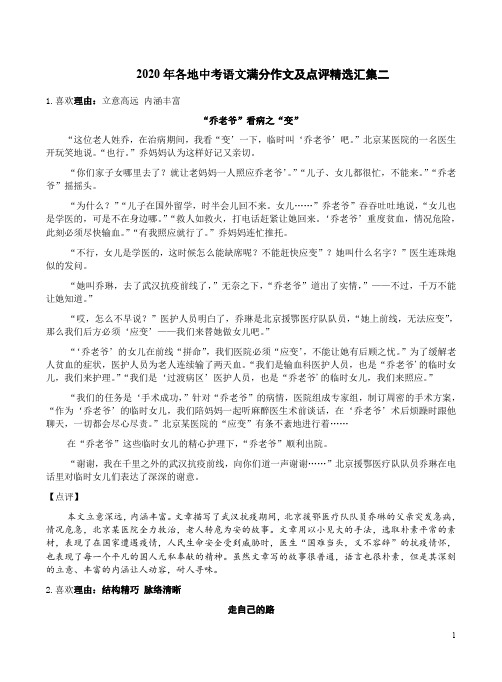 2020年各地中考语文满分作文及点评精选汇集二