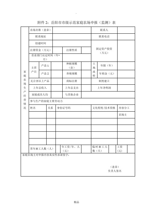 市级示范家庭农场申报表