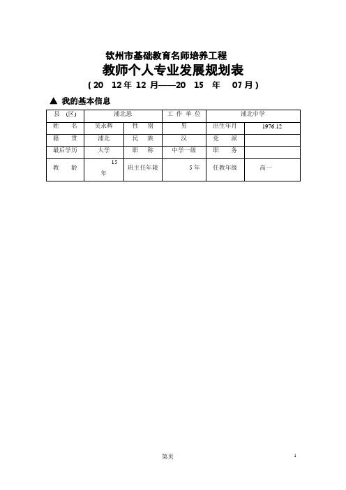 教师个人专业发展3年规划(表模版)