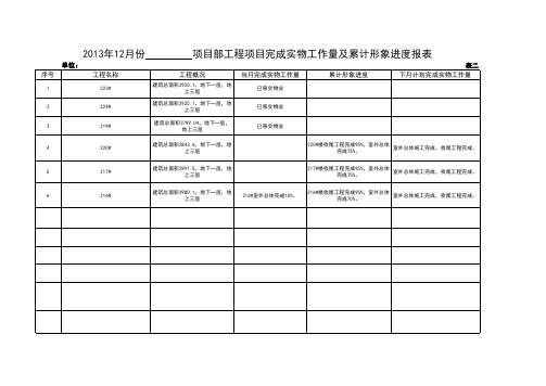 工程项目完成实物工作量及累计形象进度报表1