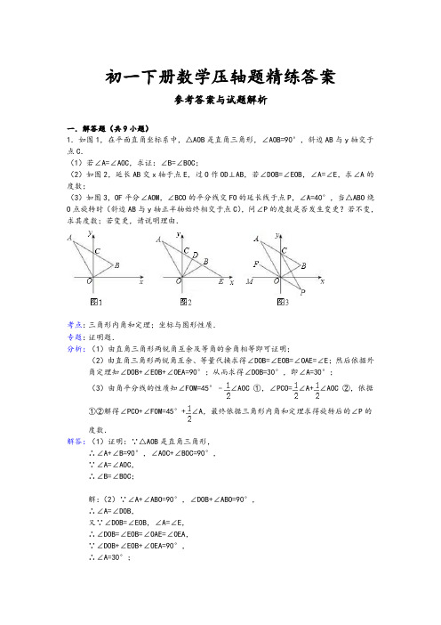 初一下册数学压轴题精练答案