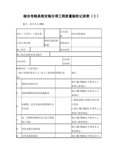 综合布线系统安装分项工程质量验收记录表