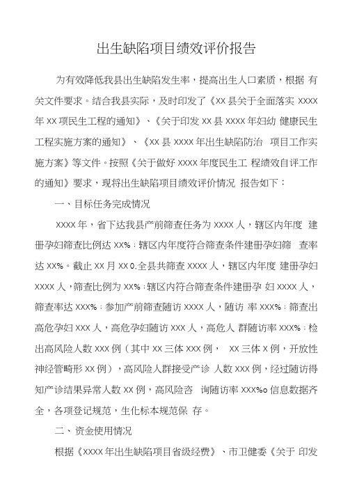 出生缺陷项目绩效评价报告及考核表