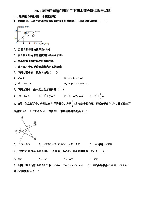 2022届福建省厦门市初二下期末综合测试数学试题含解析