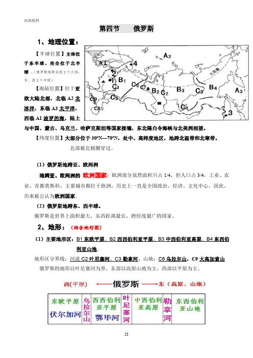 精品初中地理初一(6年级)地理下册 第七章 我们邻近的地区和国家---第四节俄罗斯 复习材料