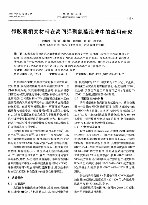 微胶囊相变材料在高回弹聚氨酯泡沫中的应用研究