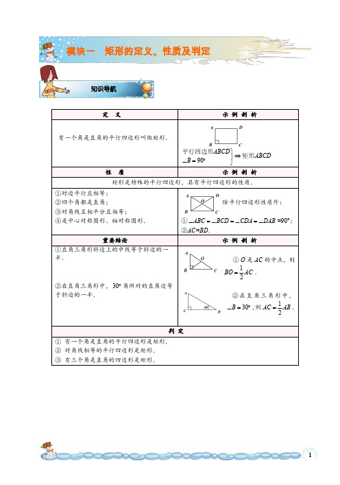 矩形、菱形、正方形的定义、性质及判定定理-知识梳理总结