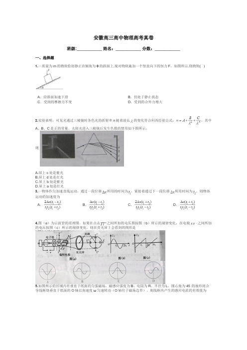 安徽高三高中物理高考真卷带答案解析
