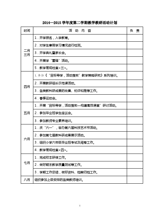 2014——2015学年度教学教研工作计划