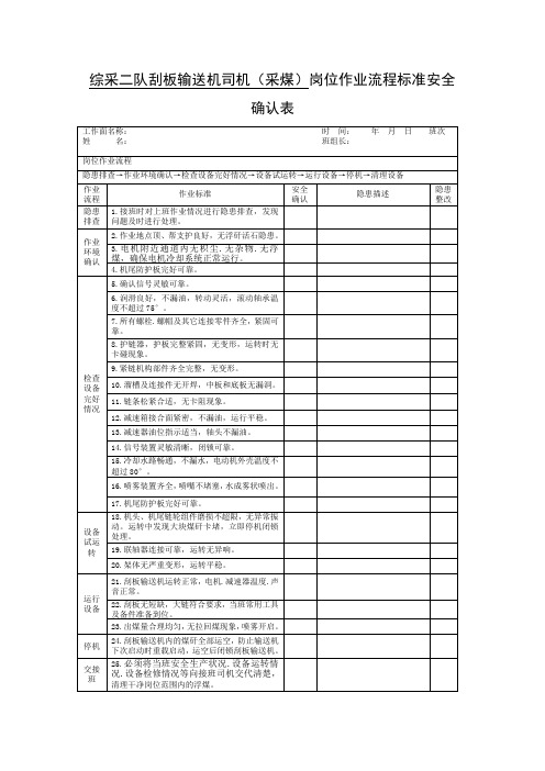 刮板输送机司机(采煤)岗位作业流程标准