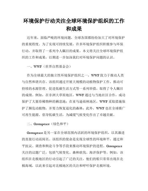 环境保护行动关注全球环境保护组织的工作和成果