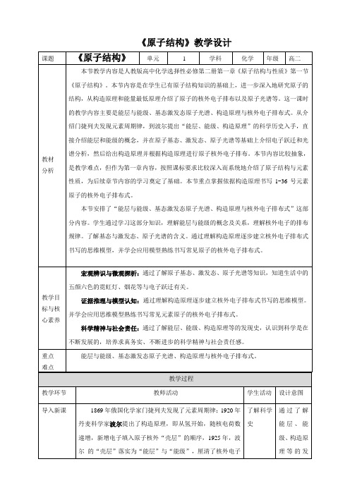 原子结构 高中化学人教版 选修第二册公开课教案