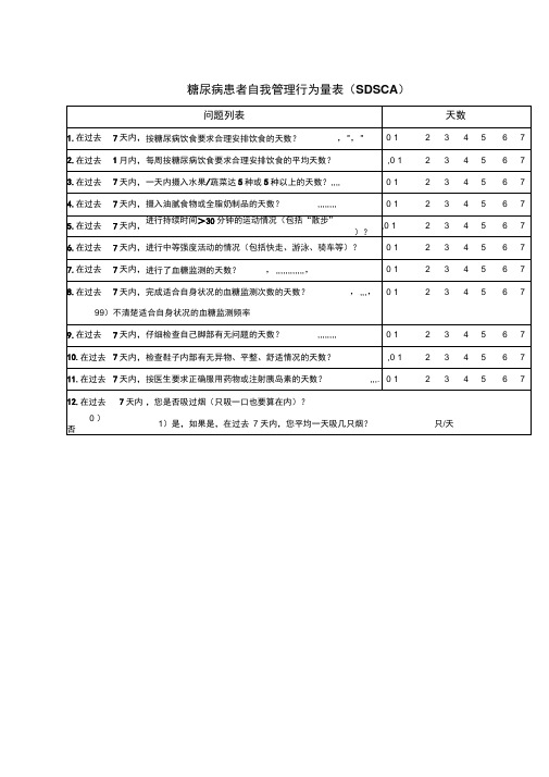 糖尿病患者自我管理行为量表(SDSCA)