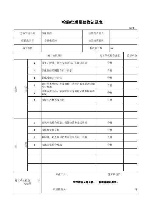 摄像监控检验批质量验收记录表