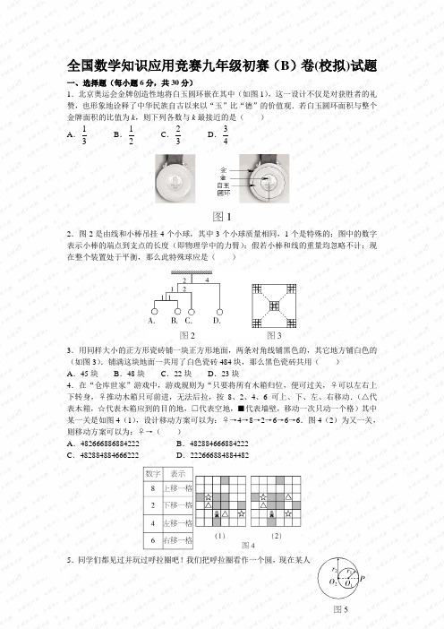 全国数学知识应用竞赛九年级初赛(B)卷(校拟)试题附答案