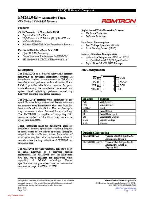 FM25L04B-GA;FM25L04B-GATR;中文规格书,Datasheet资料