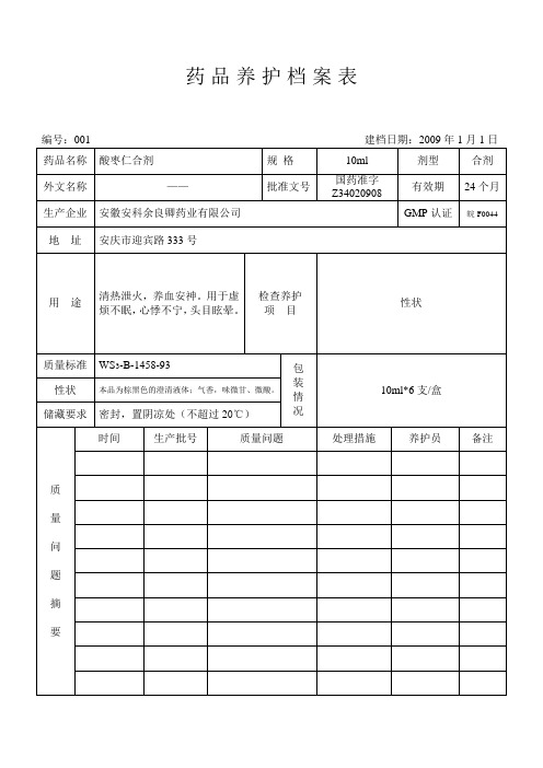 药品养护档案[2009第一季度]