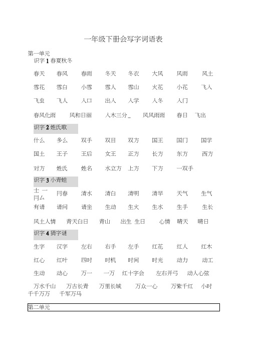 (完整版)部编版一年级语文下册【词语表】(20201128114032)