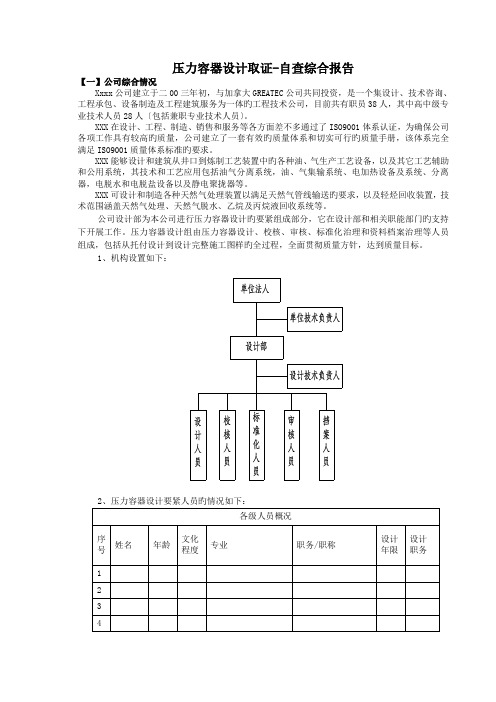 压力容器设计取证-自查综合报告