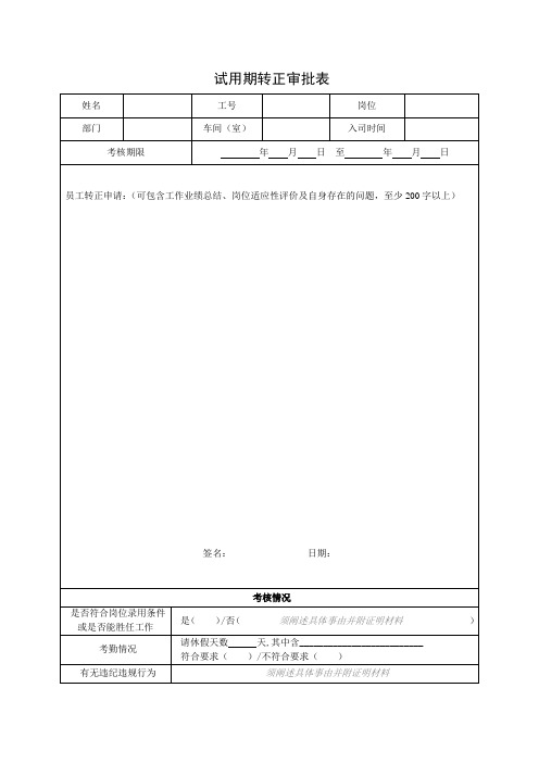 试用期转正审批表 