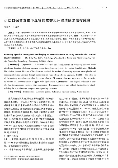 小切口保留真皮下血管网皮瓣大汗腺清除术治疗腋臭