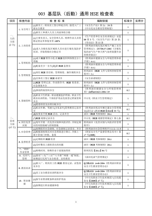 003基层队(后勤)通用HSE检查表