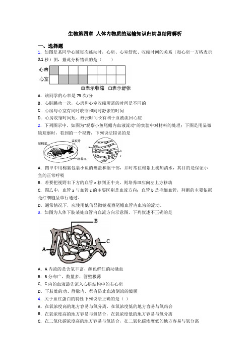 生物第四章 人体内物质的运输知识归纳总结附解析