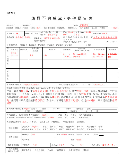 药品不良反应报告样表 (1)