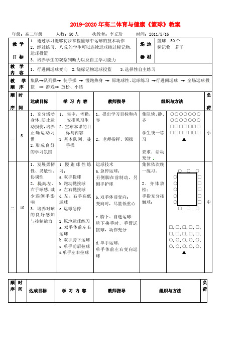 2019-2020年高二体育与健康《篮球》教案